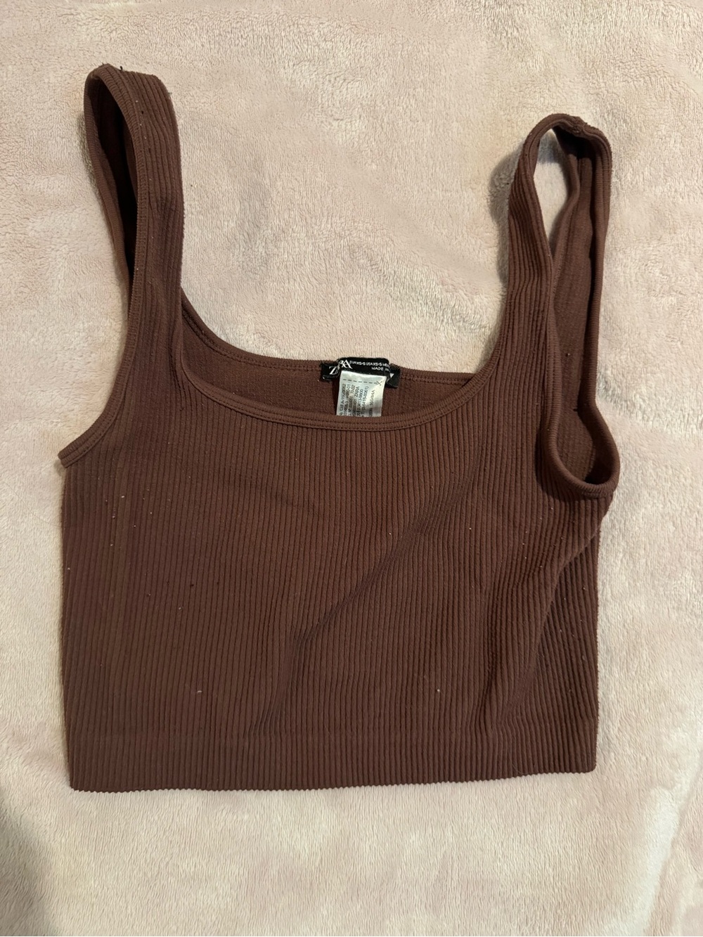 Zara Women’s Ribbed Square-Neck Tank Top - Brown